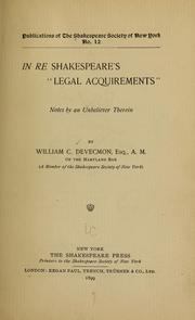 Cover of: In re Shakespeare's "legal acquirements"