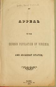 Cover of: An appeal to the German population of Virginia and adjacent states