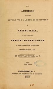 Cover of: An address delivered before the alumni association of Nassau-hall