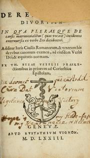 Cover of: De repvdiis et divortiis by Théodore de Bèze