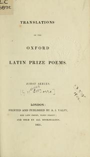 Cover of: Translations of the Oxford Latin prize poems.  First series by Nicholas Lee [Torre