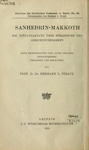 Cover of: Sanhedrin-Makkoth by Strack, Hermann Leberecht