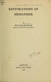 Cover of: Restorations of Menander