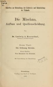 Cover of: Die Mischna, Aufbau und Quellenscheidung