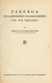 Cover of: Parerga zur lateinischen sprachgeschichte und zum Thesaurus