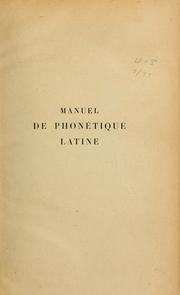 Cover of: Manuel de phonétique latine