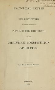 Cover of: Immoratie Dei: encyclical letter of Our Holy Father ... Pope Leo XIII on the christian constitution of states