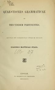 Cover of: Quaestiones grammaticae ad Thucydidem pertinentes