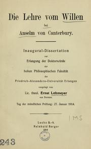 Cover of: Die Lehre vom Willen bei Anselm von Canterbury