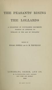 Cover of: The peasants' rising and the Lollards: a collection of unpublished documents forming an appendix to "England in the age of Wycliffe"