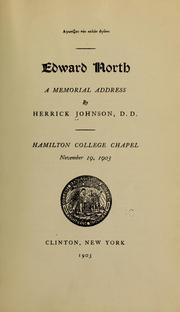 Cover of: Edward North: a memorial address