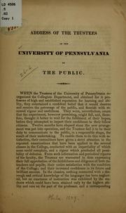 Cover of: Address of the trustees of the University of Pennsylvania to the public