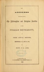 Cover of: An address delivered before the Philosophian and Adelphian societies of the Furman university