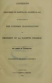 Address delivered in Easton, Pa by John William Yeomans