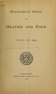 Cover of: Baccalaureate sermon, and oration and poem
