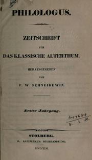 Cover of: Philologus: Zeitschrift für das klassische Alterthum