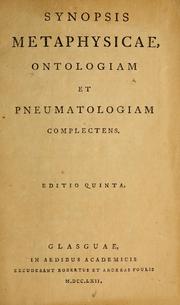 Cover of: Synopsis metaphysicae, ontologiam et pneumatologiam complectens