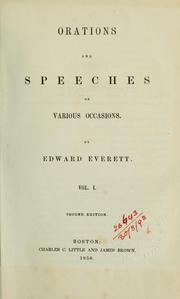 Cover of: Orations and speeches on various occasions