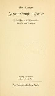 Cover of: Johann Gottfried Herder by Hans Reisiger