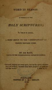 Cover of: A word in season in behalf of the Holy Scriptures
