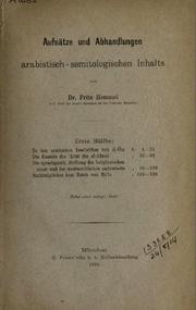 Cover of: Aufsätze und Abhandlungen arabistisch-semitologischen Inhalts by Fritz Hommel