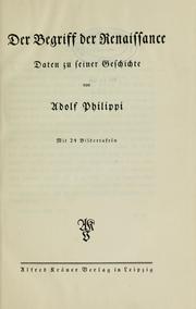 Cover of: Der begriff der renaissance, daten zu seiner geschichte