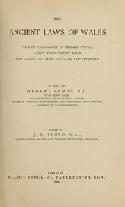 Cover of: The ancient laws of Wales by Hubert Lewis, Hubert Lewis