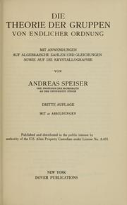 Cover of: Die theorie der gruppen von endlicher ordnung by Andreas Speiser