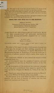 Cover of: Some tests of the strength of cast iron made in the Laboratory of applied mechanics of the Massachusetts institute of technology by Gaetano Lanza