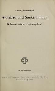 Cover of: Atombau und Spektrallinien: Wellenmechanischer Ergänzungsband