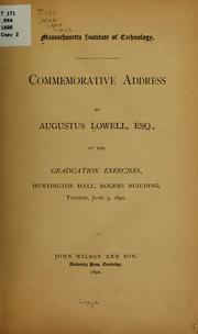 Cover of: Commemorative address by Augustus Lowell