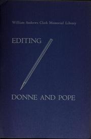 Cover of: Editing Donne and Pope