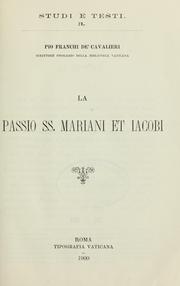 Cover of: La Passio SS. Mariani et Iacobi