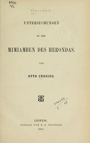 Cover of: Untersuchungen zu den Miniamben des Herondas by Otto Crusius