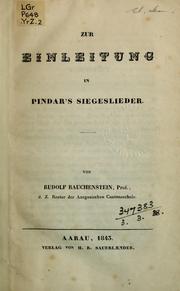 Cover of: Zur Einleitung in Pindar's Siegeslieder