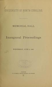 Cover of: Memorial Hall inaugural proceedings, Wednesday, June 3, 1885.
