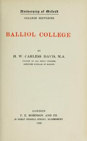 Cover of: Balliol College by H. W. Carless Davis