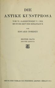Cover of: Die antike Kunstprosa by Eduard Norden