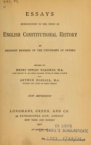 Cover of: Essays introductory to the study of English constitutional history: by resident members of the University of Oxford