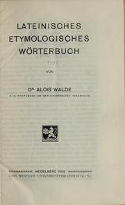 Cover of: Lateinisches etymologisches wörterbuch