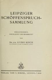 Cover of: Leipziger Schöffenspruch sammlung by Guido Kisch