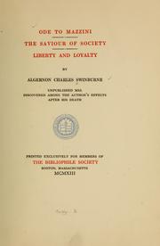 Cover of: Ode to Mazzini.: The saviour of society. Liberty and loyalty.