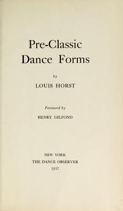 Cover of: Pre-classic dance forms