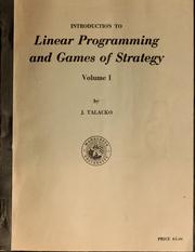 Introduction to linear programming and games of strategy by J. Talacko