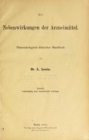 Cover of: Die Nebenwirkungen der Arzneimittel by Lewin, Louis
