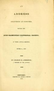 Cover of: An address delivered at Concord before the New Hampshire historical society
