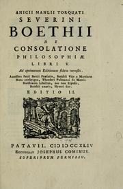 Cover of: De consolatione philosophiae: libri V [i.e. quinque]...