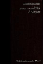 Cover of: Studies in optimization by George Bernard Dantzig, B. Curtis Eaves