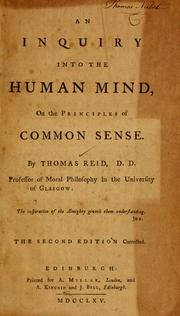 Cover of: An inquiry into the human mind on the principles of common sense by Thomas Reid