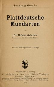 Cover of: Plattdeutsche Mundarten by Hubert Grimme